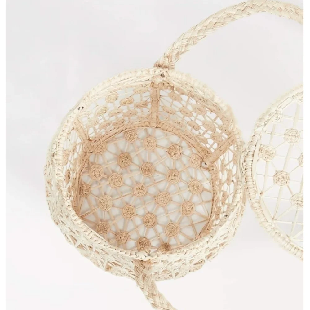 Kaanas by Anthropologie Cream Accent Basket with Intricate Design